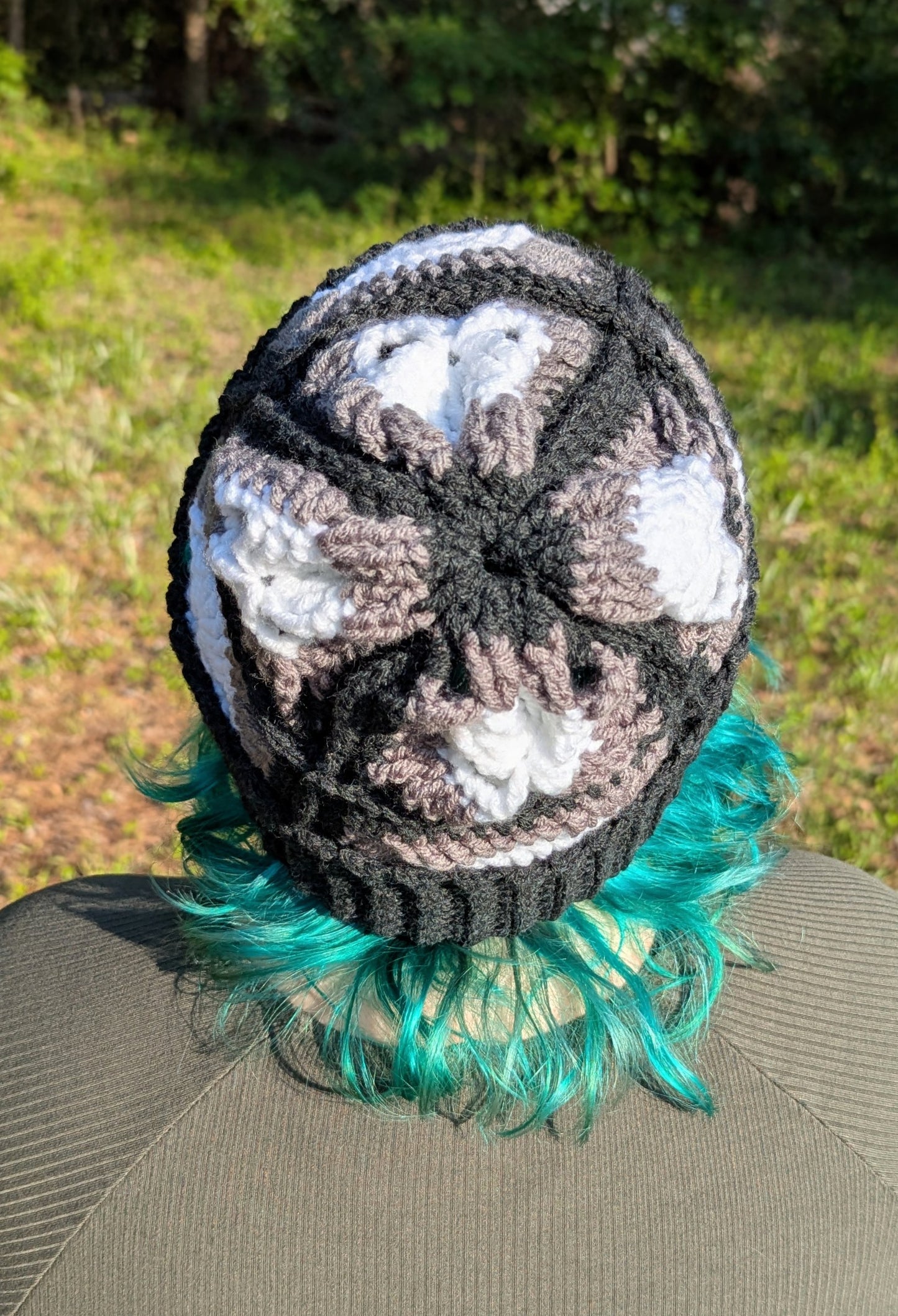 Skull Granny Square Ribbed Brim Beanie
