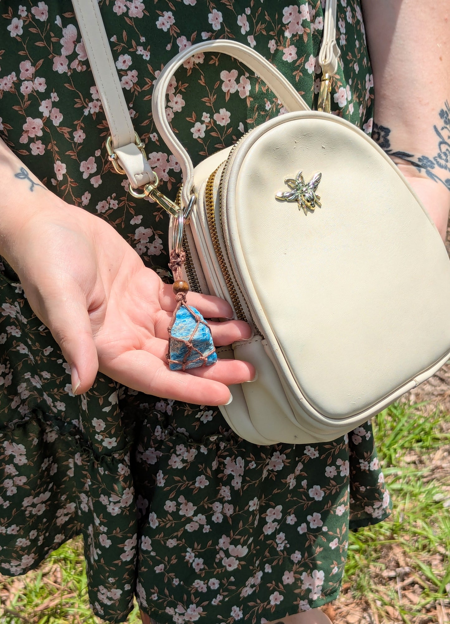 Blue Apatite Interchangeable Macrame Keychain