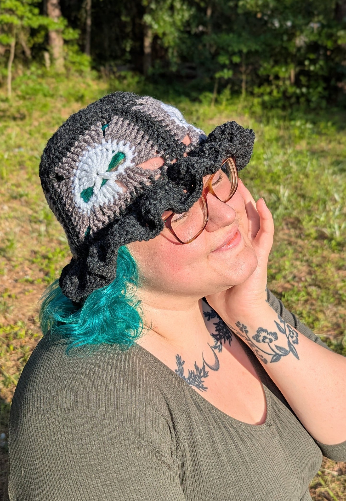 Skull Granny Square Bucket Hat