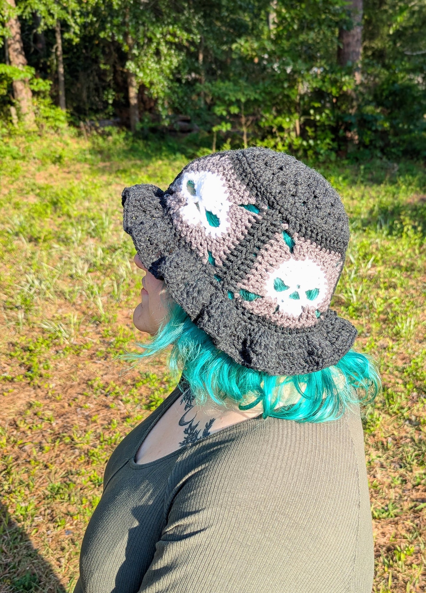 Skull Granny Square Bucket Hat