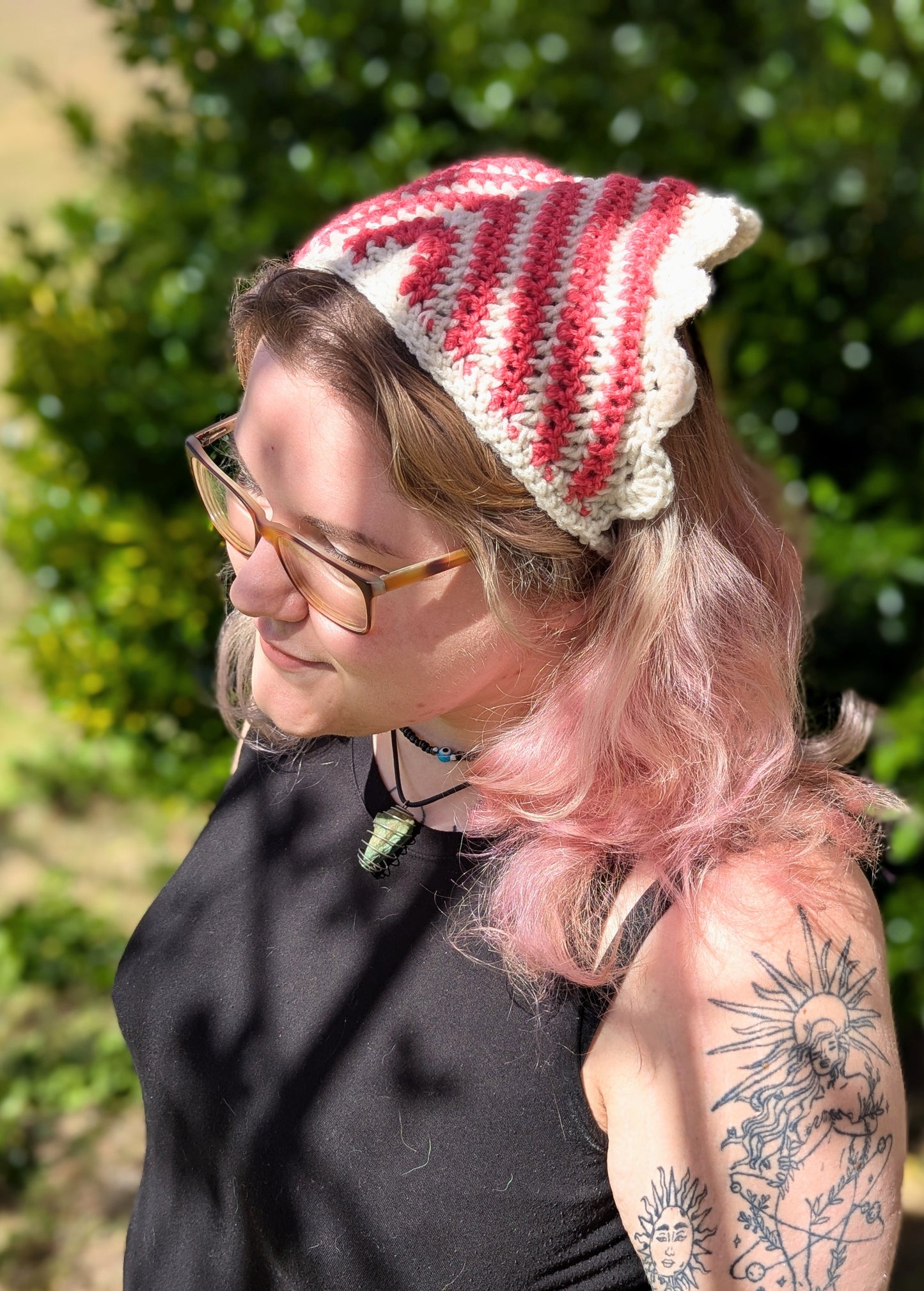 White/Pink Scalloped Bandana