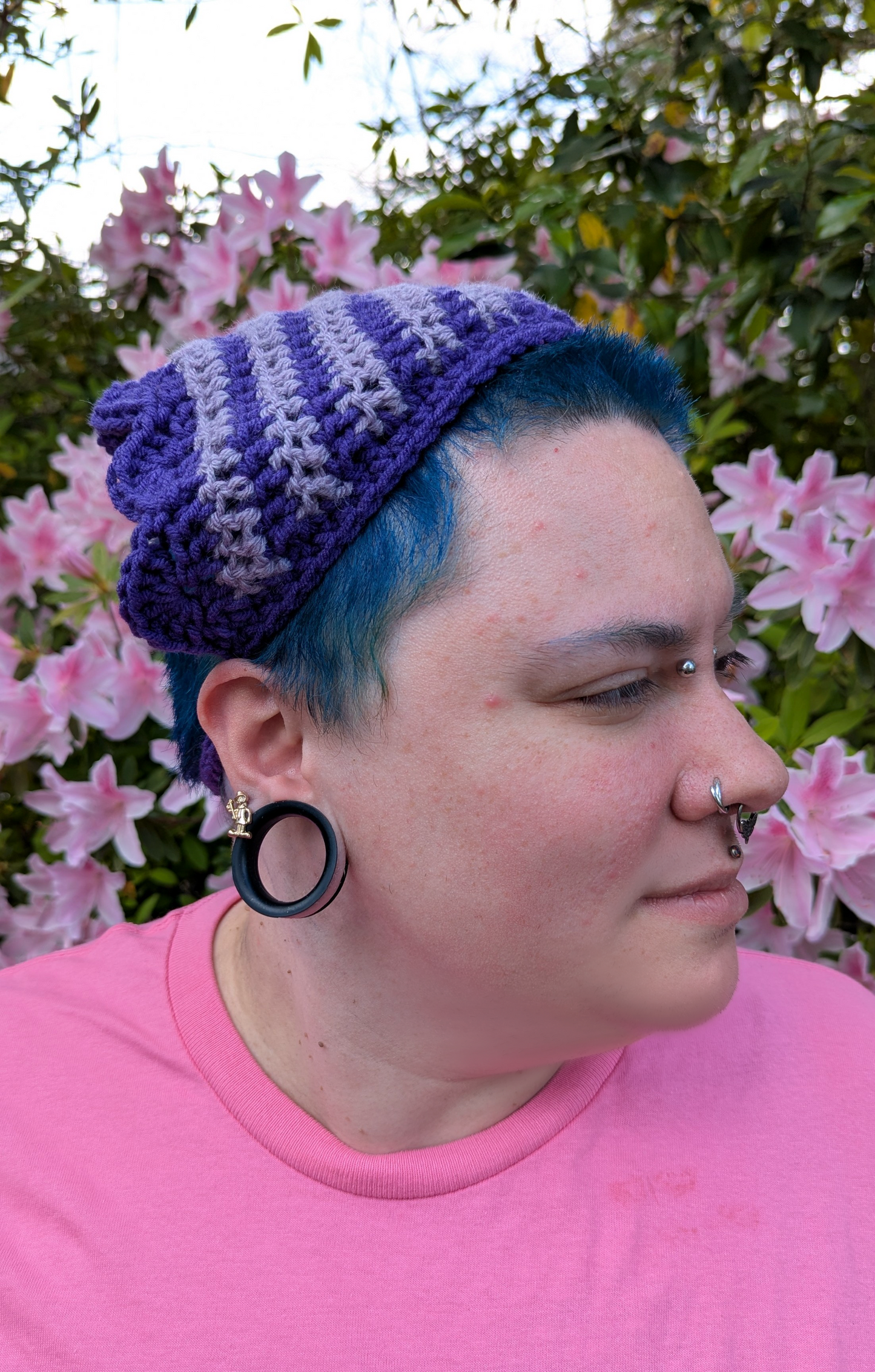 Purple Striped Scalloped Bandana