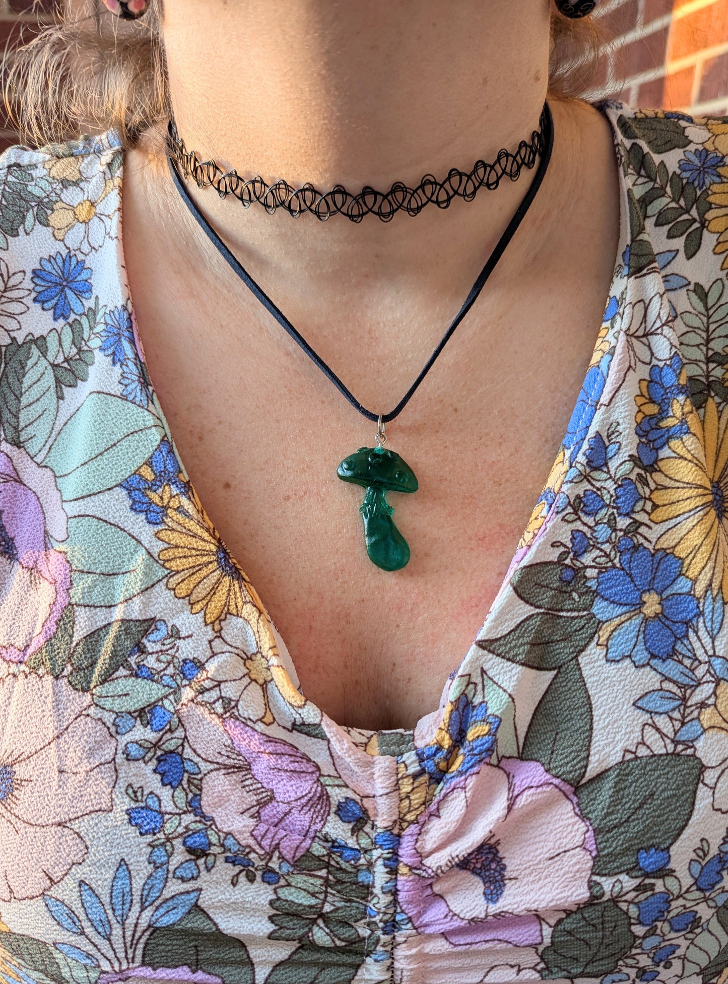 Teal Mushroom Necklace