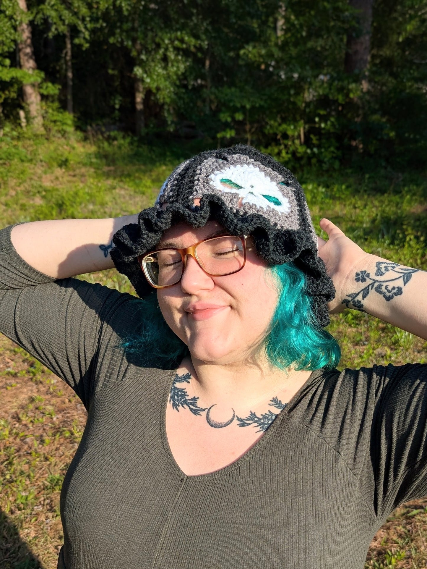 Skull Granny Square Bucket Hat