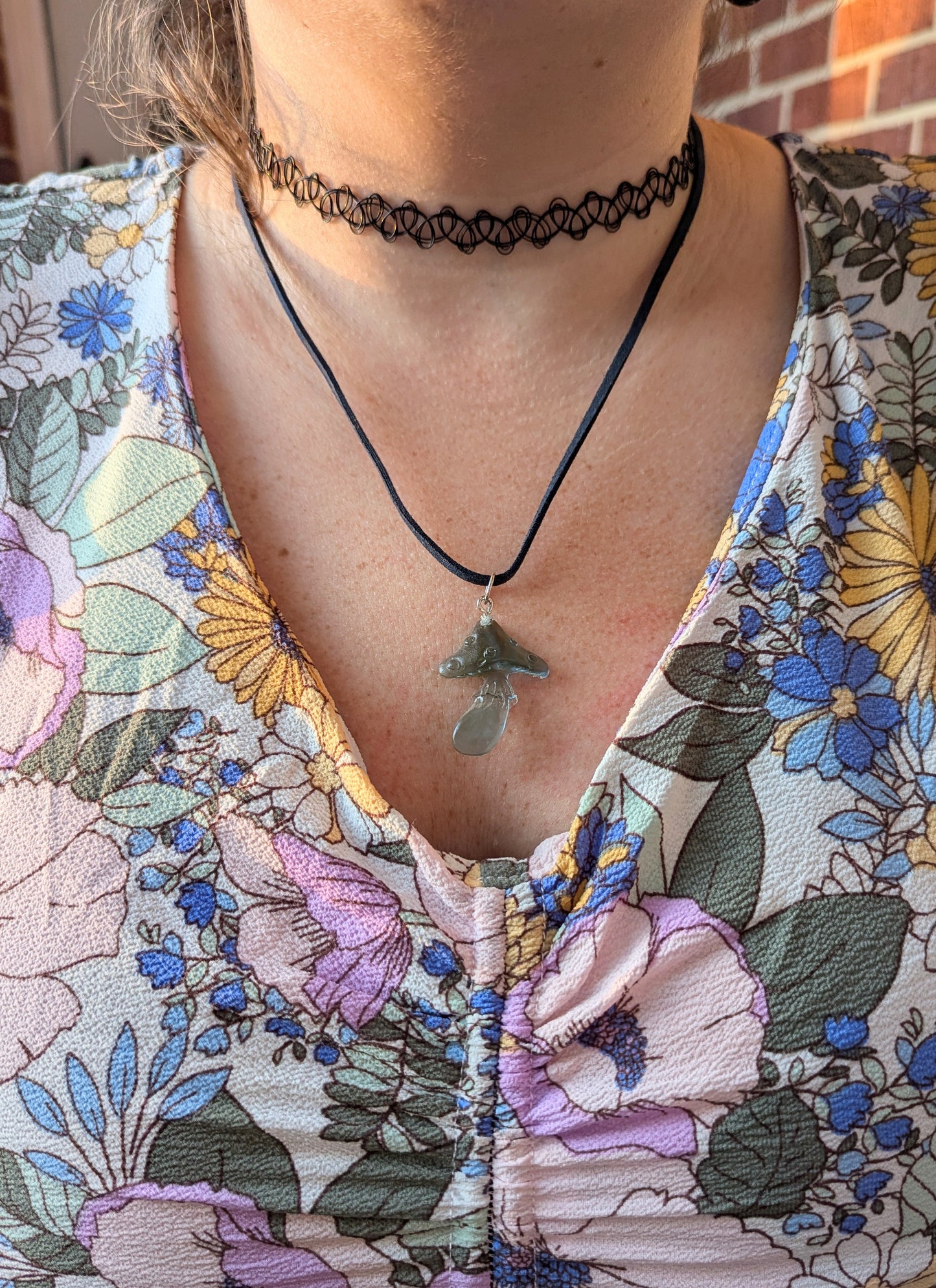 Blue Mushroom Necklace