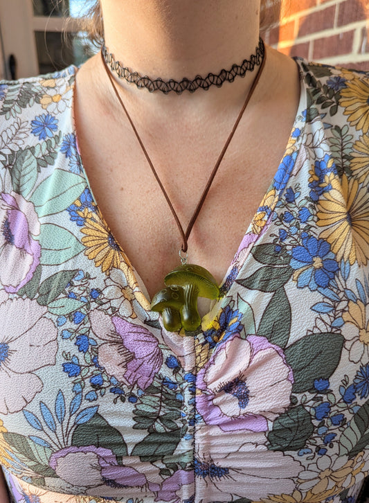 Lime-Yellow Mushroom Necklace