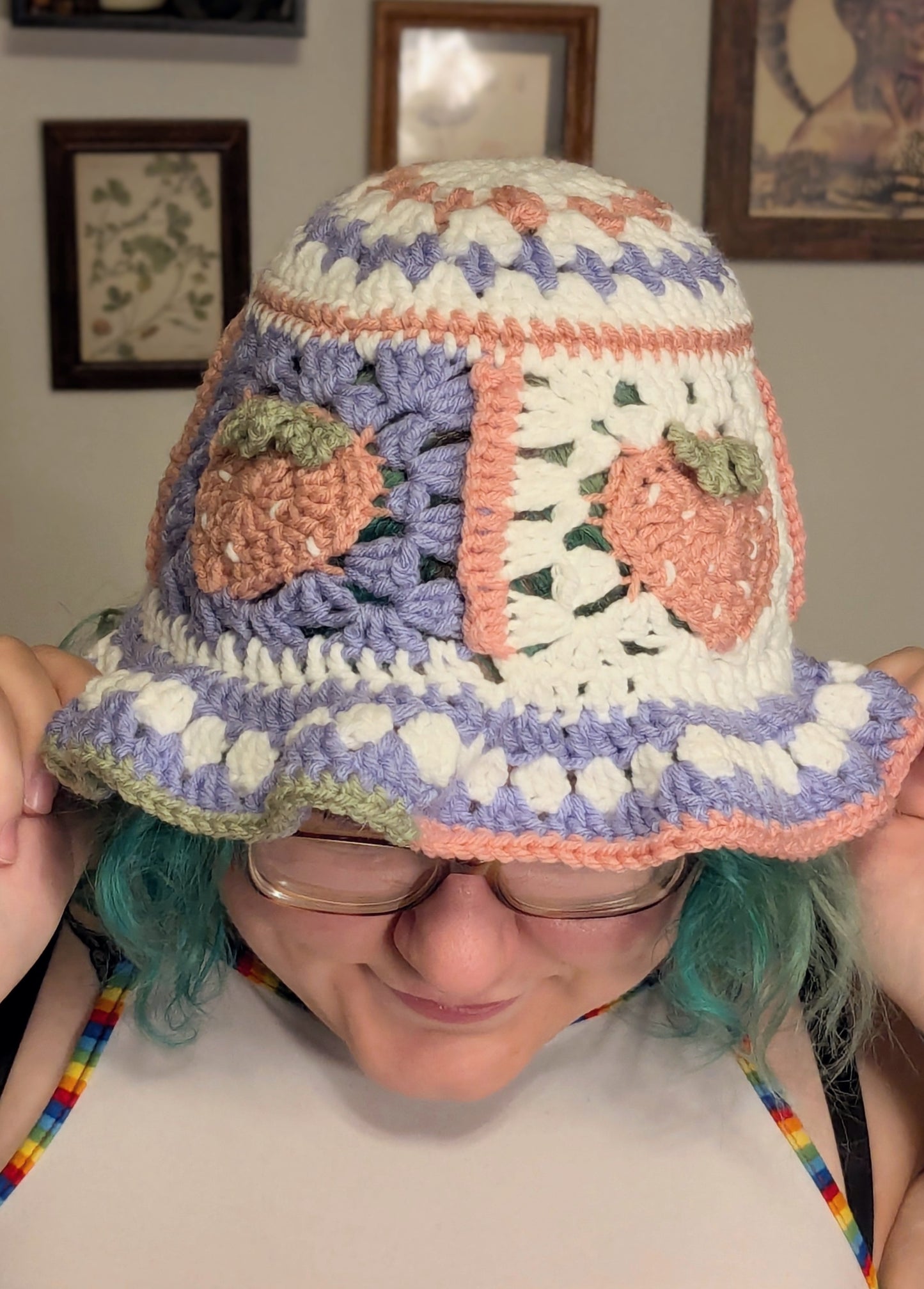 Strawberry Granny Square Bucket Hat