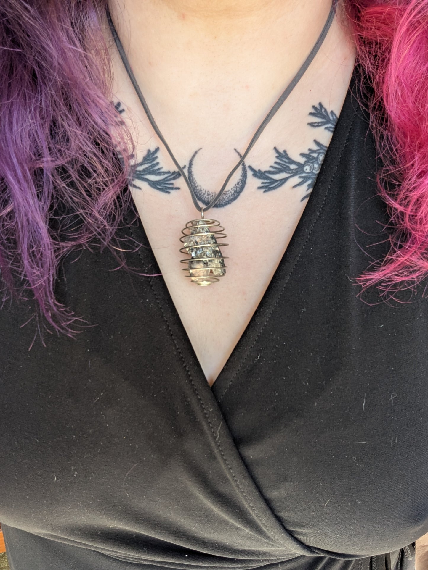 Pyrite & Tourmaline Crystal Cage Necklace