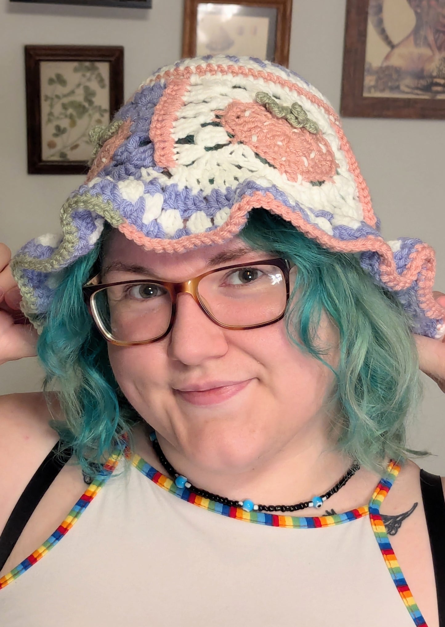 Strawberry Granny Square Bucket Hat
