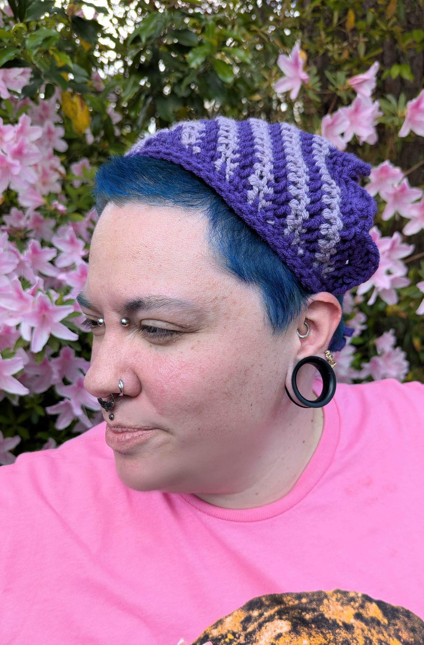 Purple Striped Scalloped Bandana