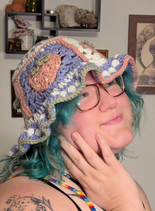 Strawberry Granny Square Bucket Hat